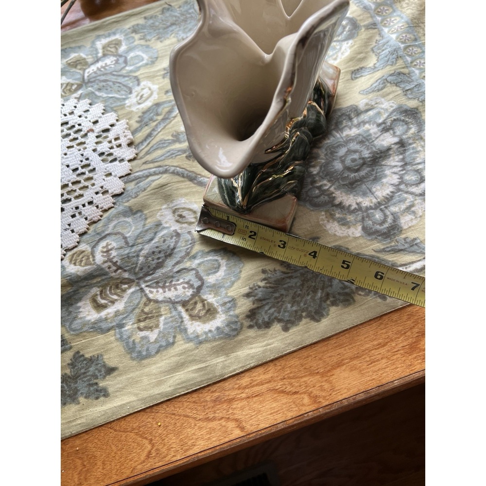 Vintage McCoy USA Triple Calla Lily Vase Planter Pottery Ivory Green Gold 1950s - Picture 12 of 12